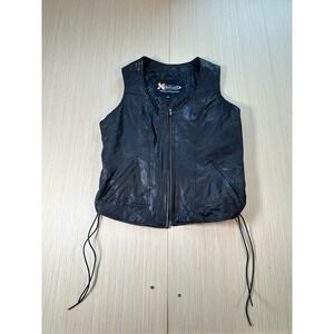 Xelement Advanced Motorcycle Gear Vest Womens L Black Leather Side Lace Full Zip